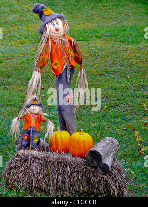 Two Scarecrows in a Field Stock Photo