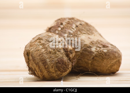 Taro (Japanese satoimo or sato-imo) (Colocasia esculenta) growing in a ...