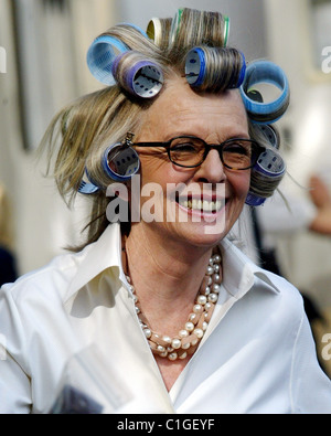 Diane Keaton, with hair curlers on the  movie set of their film 'Morning Glory' New York City, USA - 27.05.09 : Stock Photo