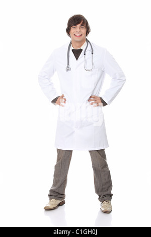 Handsome, happy young doctor isolated on white background Stock Photo