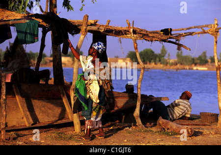 Mali, village of bozo ethnic group living on the banks of the Niger river Stock Photo