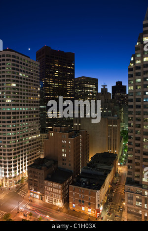 High angle view of a city at dusk, Boston, Massachusetts, USA Stock Photo