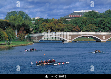 United States, Massachusetts, Harvard university in Cambridge, bridge on the Charles River & training of the students to the oar Stock Photo