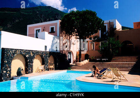 Italy, Sicily, Aeolian Islands, Island of Salina, hotel Signum in the village of Malfa Stock Photo