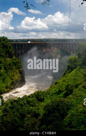 View of the bridge over the Batoka Gorge Zambezi River between Zambia and Zimbabwe taken from Victoria Falls Zambia Stock Photo