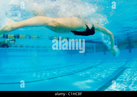 Female swimmers compete in a Freestyle swimming event at the annual Orange Bowl Swimming Classic, Key Largo, Florida Stock Photo