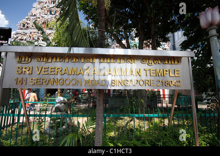 Sign for Sri Veeramakaliamman Temple on Serangoon Road in Singapore Stock Photo