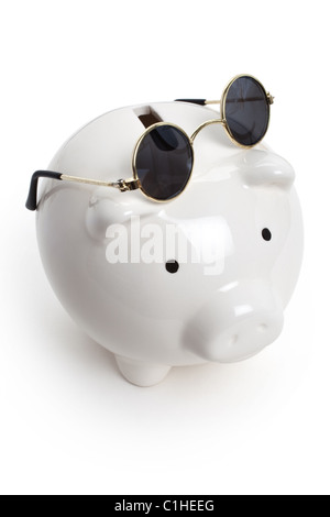 Piggy Bank with Sunglasses on white Background Stock Photo - Alamy