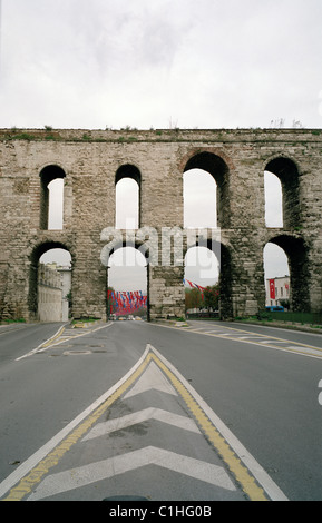 Valens Aqueduct in Istanbul in Turkey in Middle East Asia. Roman History Historical Architecture Building Road Street Engineering Stricture Travel Stock Photo