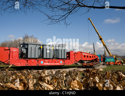 Alstom Heavy Haulage Electrical National Grid transformer, being delivered at Holme Road, Preston, Lancashire, UK Stock Photo