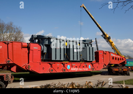 Alstom Heavy Haulage Electrical National Grid transformer, being delivered at Holme Road, Preston, Lancashire, UK Stock Photo