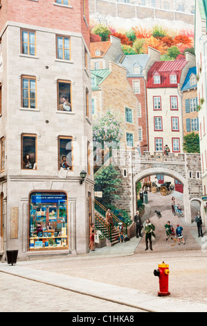 La Fresque Des Quebecois in old Quebec city quarter. Stock Photo