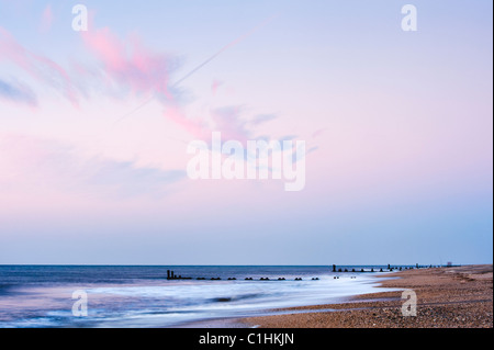 The Atlantic Ocean side Beaches of Cape May, New Jersey, with the outfall pipes scattered along the beach. Stock Photo