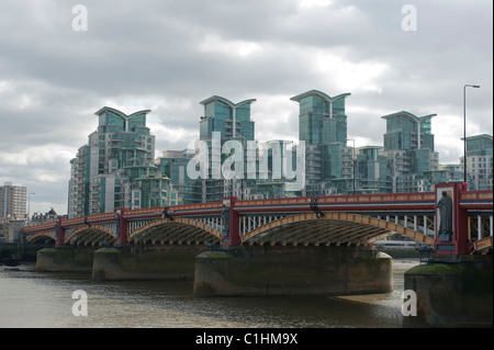 St George Wharf development in Vauxhall, London, seen with Vauxhall Bridge in the foreground Stock Photo