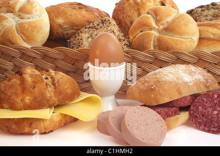 Various bread rolls against a white background Stock Photo
