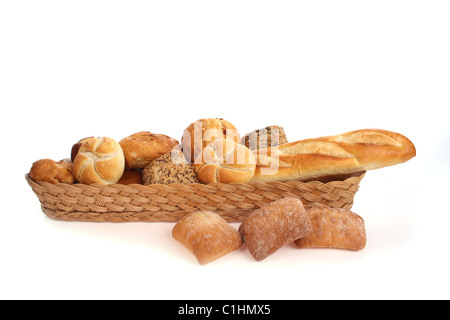 Various bread rolls against a white background Stock Photo