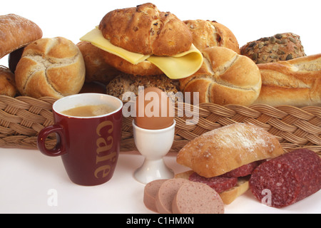 Various bread rolls against a white background Stock Photo