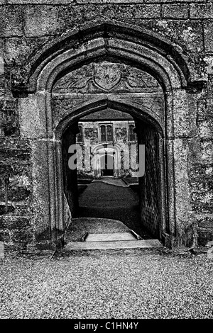 Archway taken at Cotehele House, converted to Black & White Stock Photo