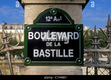 Sign Bouldevard de la Bastille Place de la Bastille city of Paris Ile-de-France region France Europe Stock Photo