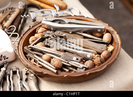 Different tools on sale at flea market in Paris, France Stock Photo