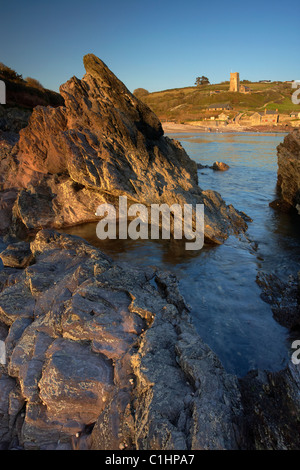 Wembury Bay church in late evening light during early Summer Devon UK Stock Photo