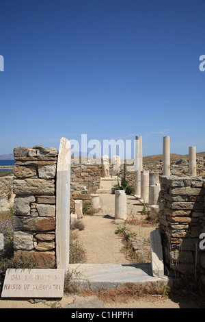 Statues of Cleopatra and Dioscrides, at the House of Cleopatra on the island of Delos, Cyclades, Greece Stock Photo