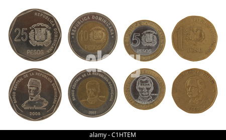 Set of Dominican Peso coins isolated on white Stock Photo