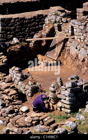Peru Cuzco Department the Incan Sacred Valley archeological excavations on Machu Picchu ruins Incan site listed as World Stock Photo