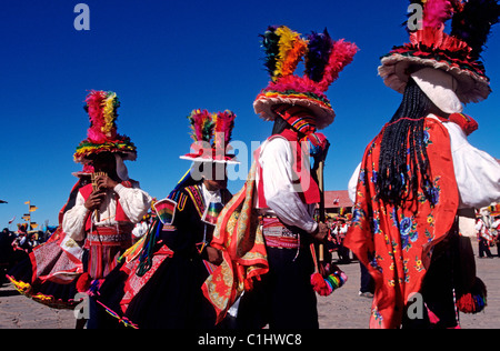 Peru, Puno Department, Lake Titicaca, the harvest festival at Taquile Island Stock Photo