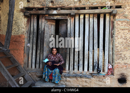 Nepali woman or women in the Himalaya Nepal Stock Photo