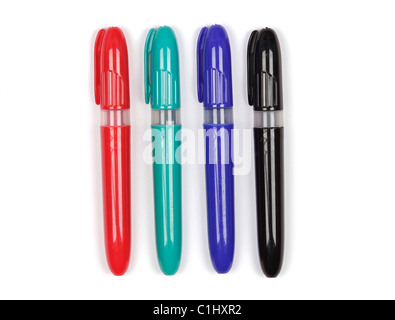 Four different coloured felt tip marker plans on a white background Stock Photo