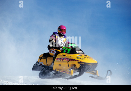 Canada, Quebec Province, Valcourt city, snowmobile race, home of the Bombardier's factory Stock Photo