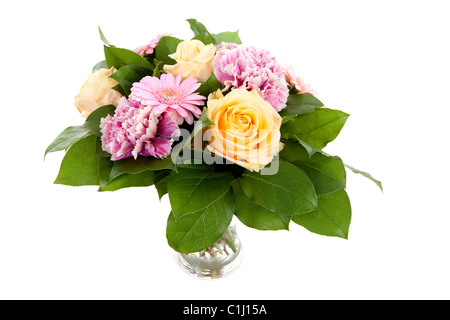 bouquet of beautiful flowers in vase over white background Stock Photo