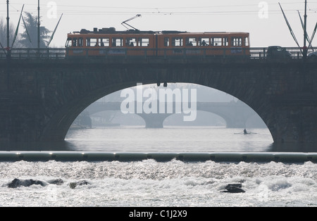 bridge over river po, turin city centre, italy