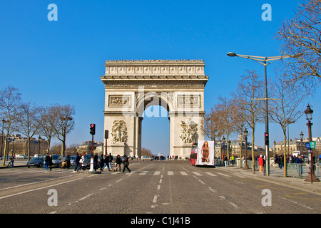 The Arc De Triomphe at the top of the Champs Elysee Paris. Stock Photo