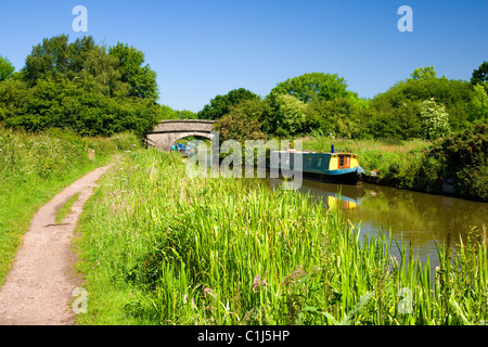 Narrow Boats on the Macclesfield Canal at Bollington in Cheshire; Stock Photo