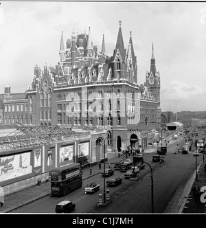 Late 1950s, historical, St Pancras railway station on the Euston Road, Camden, London, England, showing the original building, the Midland Grand Hotel Stock Photo