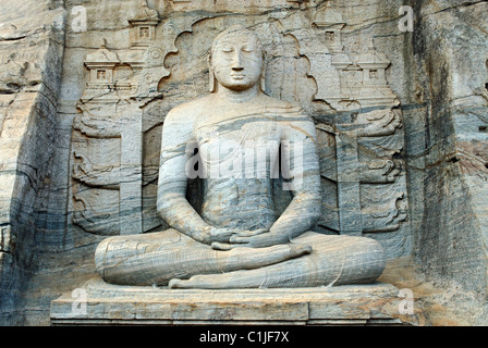Seated Buddha in Padmasana, Gal Vihara, circa 12th century, Polonnaruwa, Sri Lanka. Stock Photo