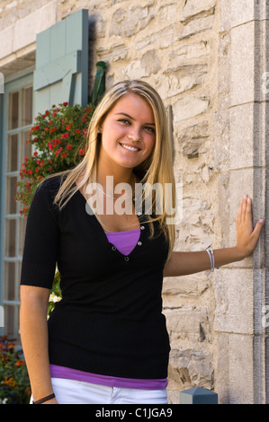 Quebec City, Quebec, Canada. Young blond woman in Old City. Stock Photo
