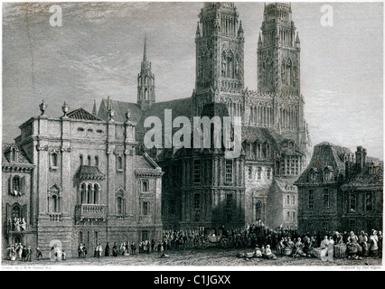 Orleans, France from a drawing by JMW Turner scanned at high res. from a book about the Loire Valley printed in 1833 Stock Photo