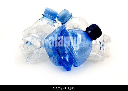 Plastic bottles ready for recycling on a white background Stock Photo