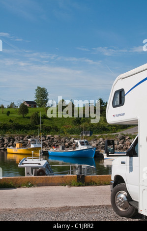 Quebec, Canada. Motorhome camper at small fishing village near Grande ...