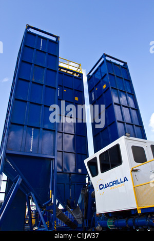 Cuadrilla Resources high pressure pumps & drilling equipment at Shale Gas Drill Site,  Presse Hall Farm, Singleton, Blackpool, Lancashire, UK Stock Photo