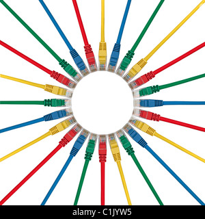 Small Circle of Network cable plugs isolated on white Stock Photo