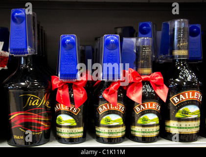 Bottles of Baileys liqueur security tagged in a UK supermarket