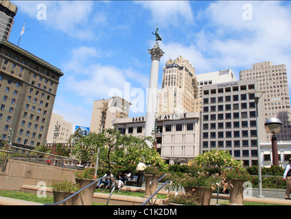 Union Square in San Francisco with both Tiffany & Co and Saks 5th Avenue in the background Stock Photo