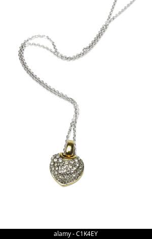 Heart shaped gemstone necklace on white background Stock Photo