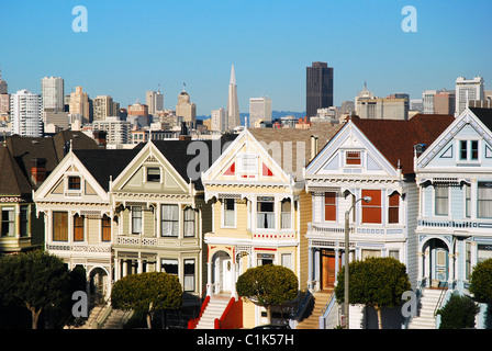 The Painted Ladies, Victorian homes, on the edge of Alamo Square in San Francisco Stock Photo