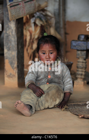 Nepali kid in Nepal Himalaya Stock Photo