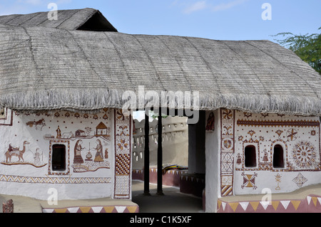 Mud painting on the wall of a hut in Kutch, Gujarat, India Stock Photo ...